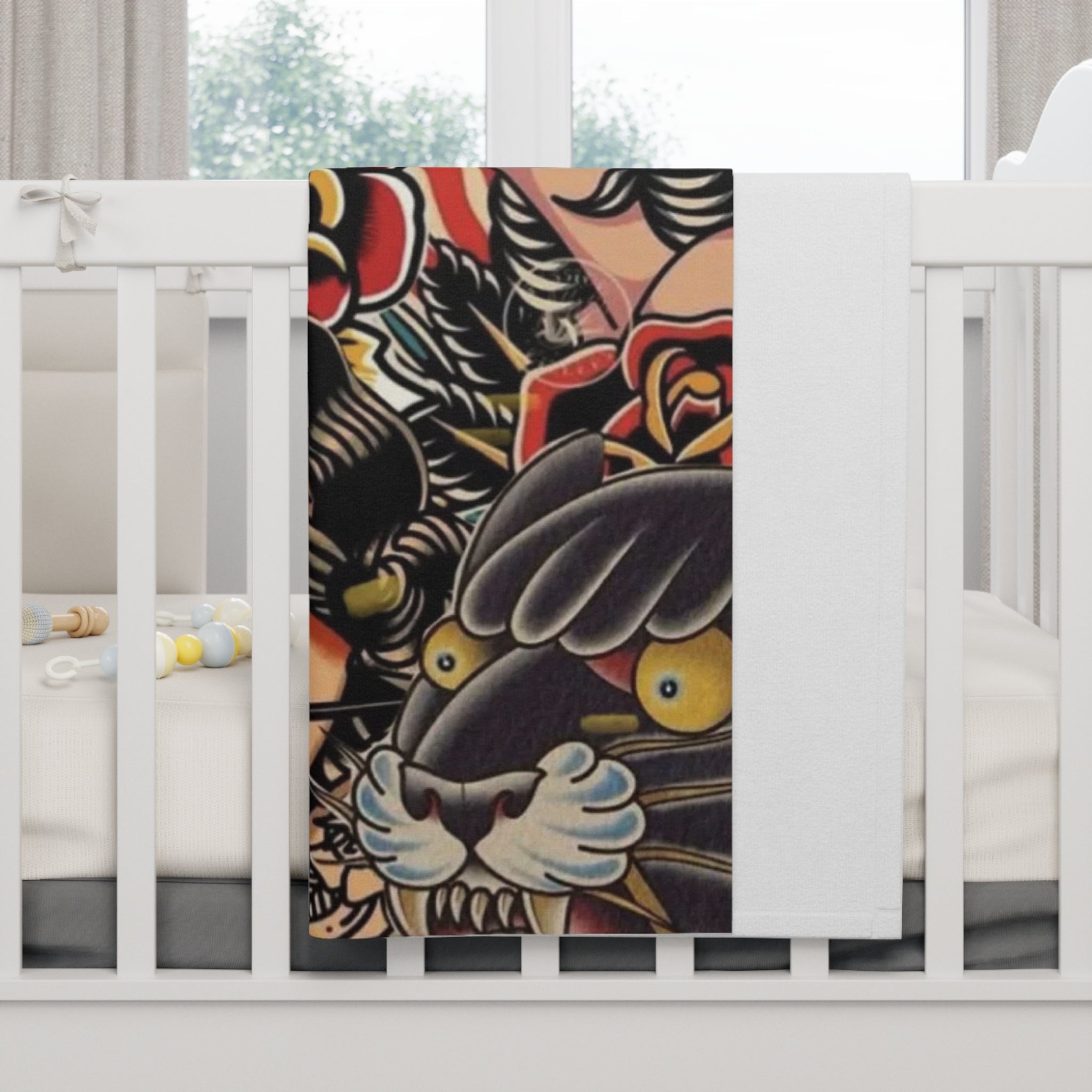 Tattoo Flash Soft Fleece Blanket — Vintage Sailor Skull & Rose Baby Throw