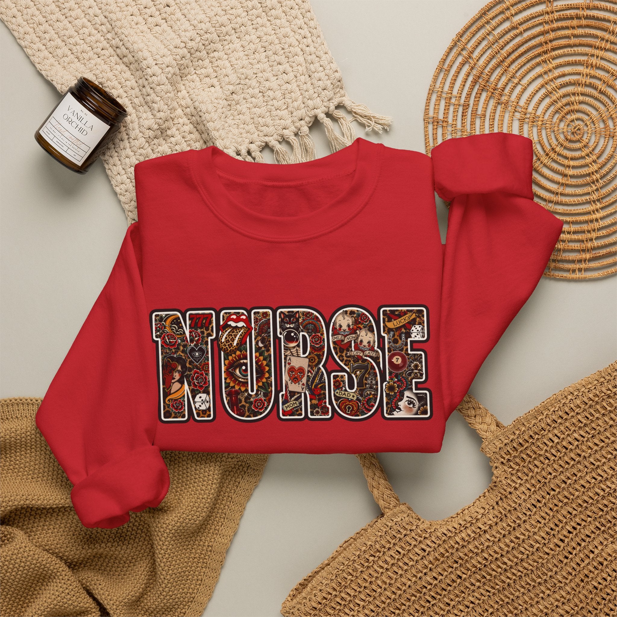 Nurse Floral Patchwork Crewneck Sweatshirt