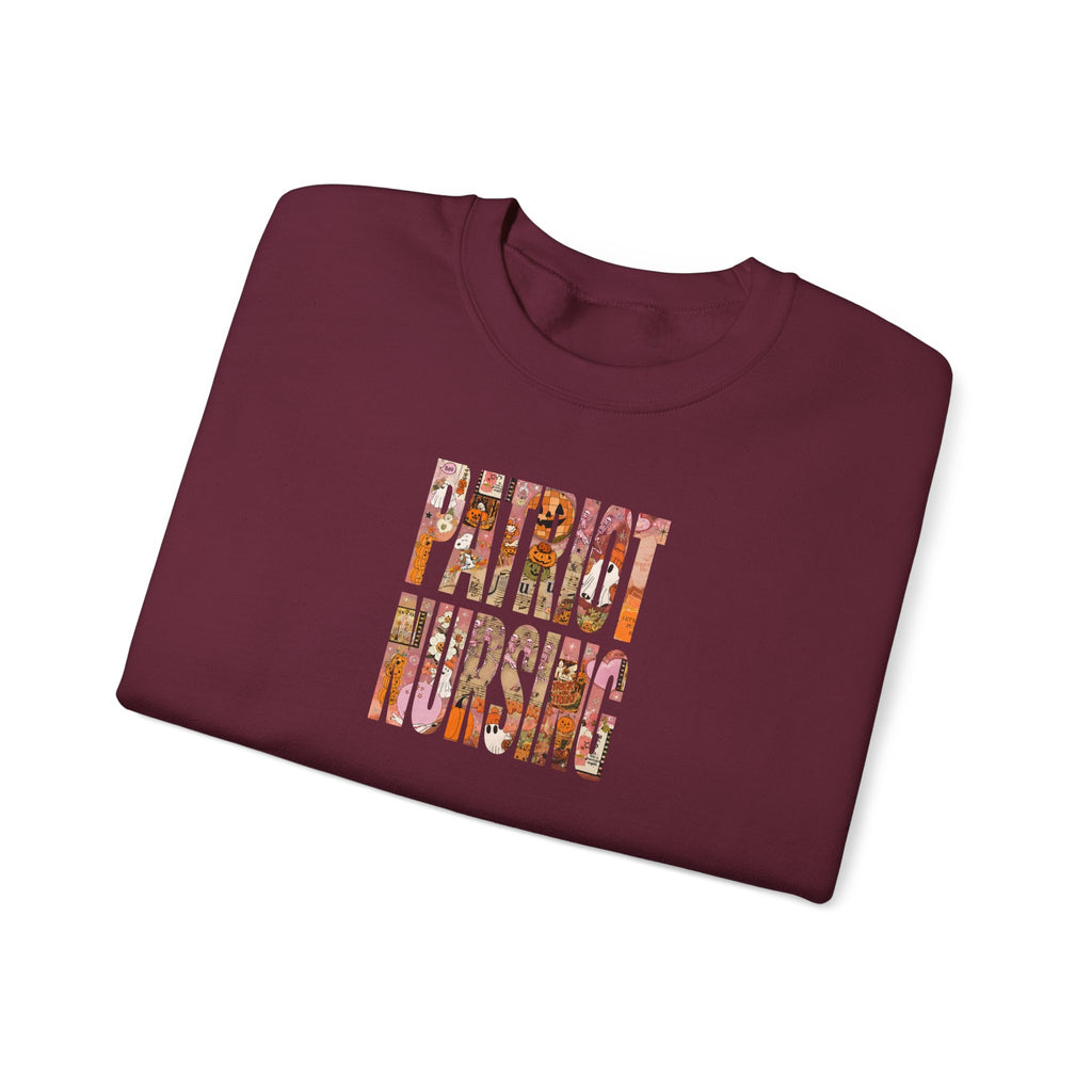Patriot Nursing Crewneck Sweatshirt — American Flag Floral Text Nursing Pullover