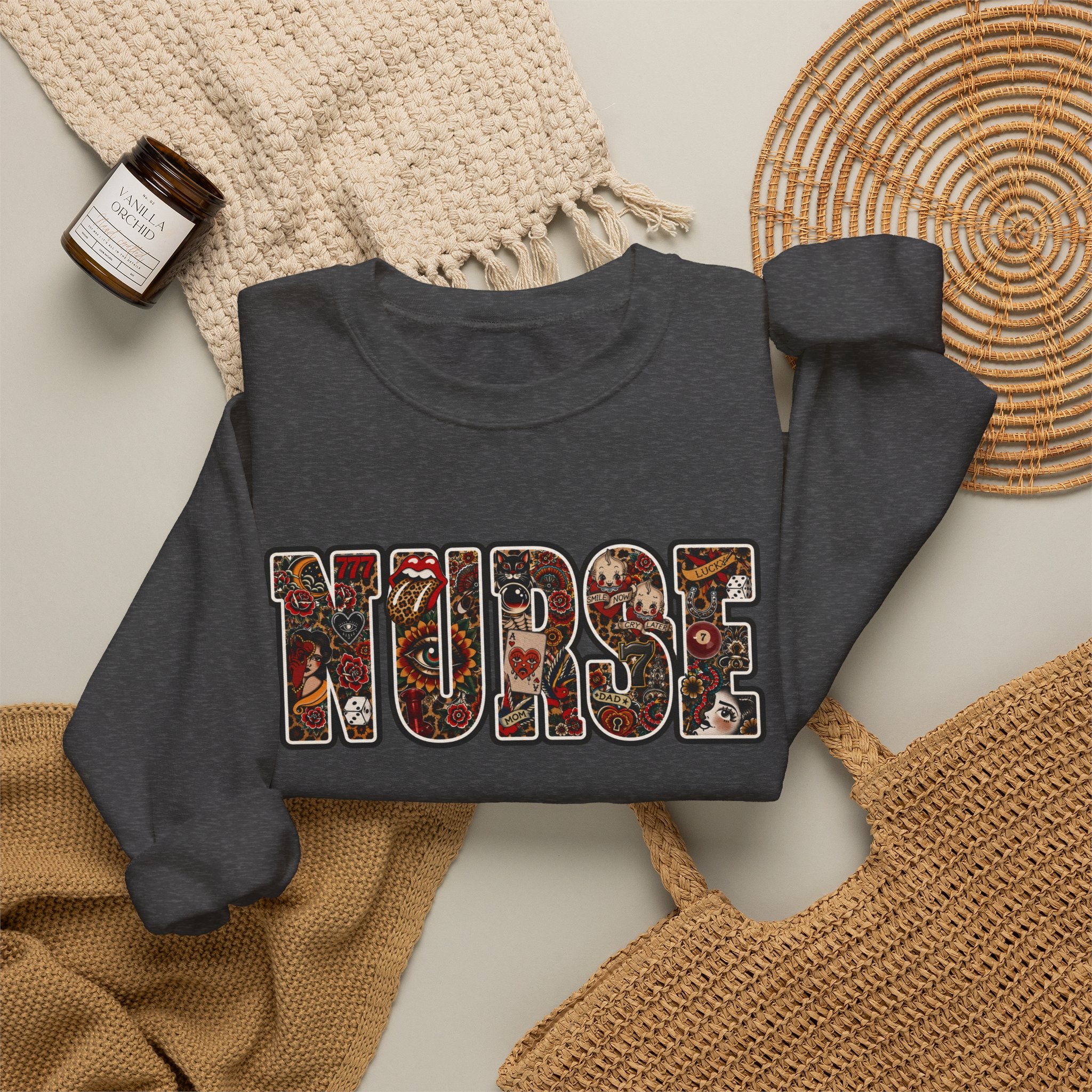 Nurse Floral Patchwork Crewneck Sweatshirt