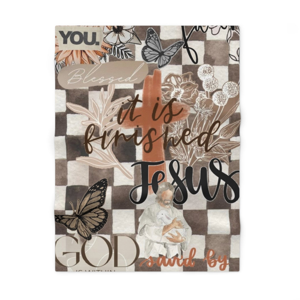 Religious Baby Blanket — “It Is Finished” Christian Fleece Nursery Throw