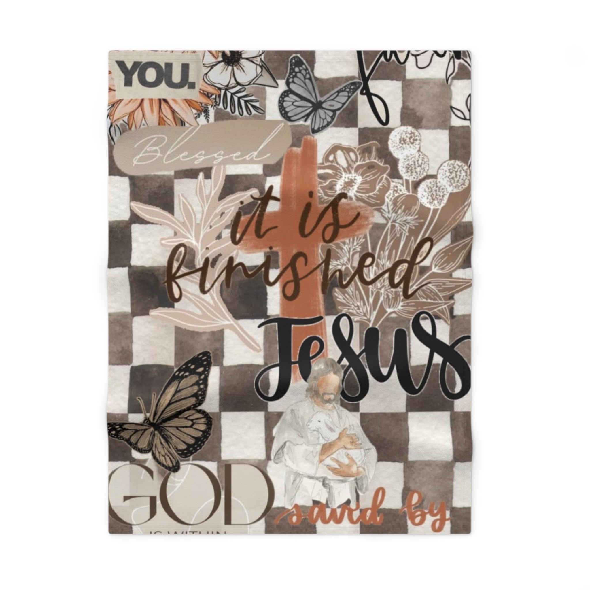 Religious Baby Blanket — “It Is Finished” Christian Fleece Nursery Throw