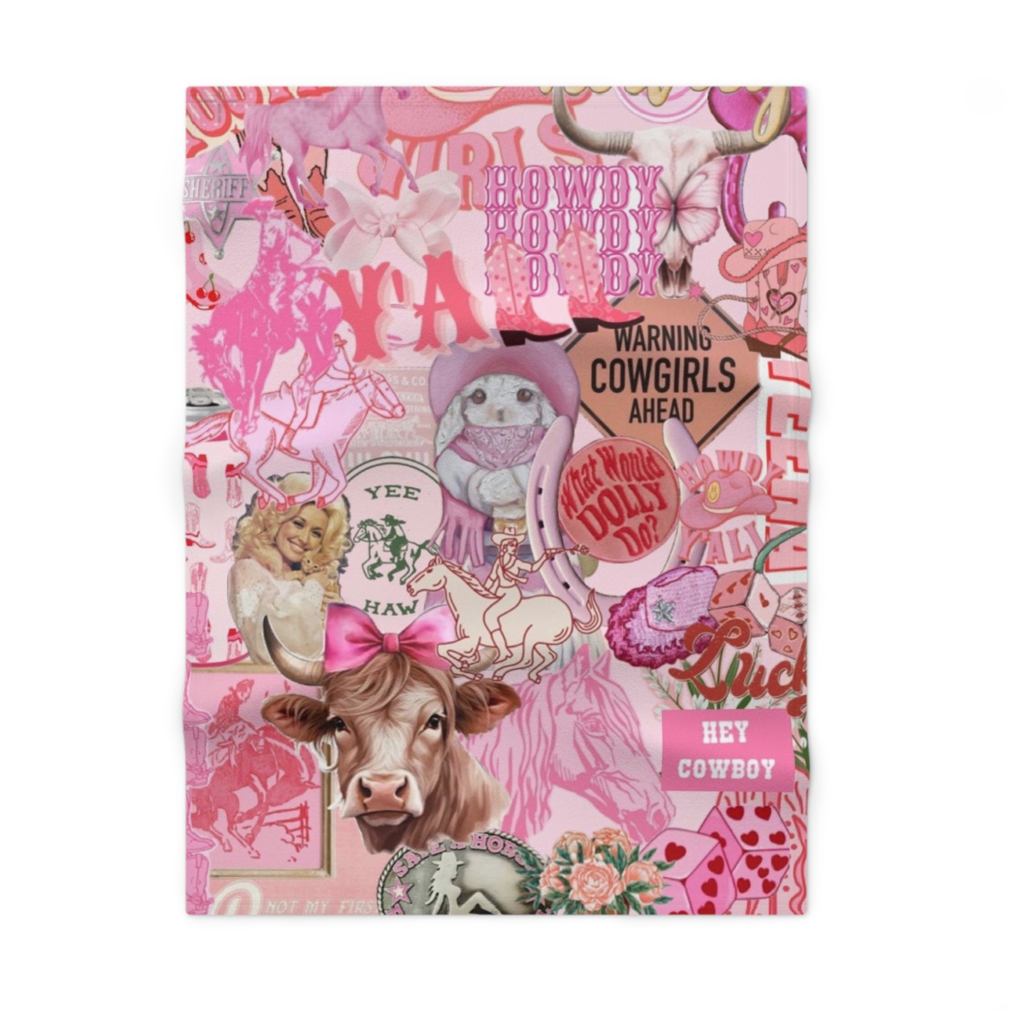 Pink Cowgirl Collage Baby Blanket — Soft Fleece Infant Throw (Hey Cowboy, Warning Cowgirls Ahead)