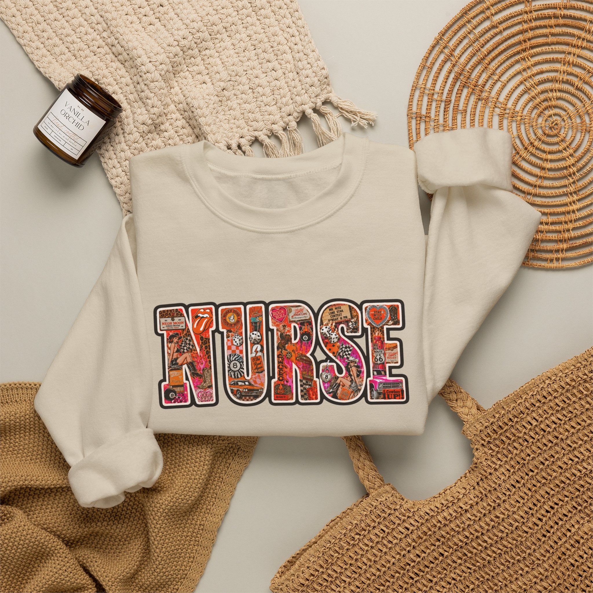 Nurse Floral Appliqué Crewneck Sweatshirt