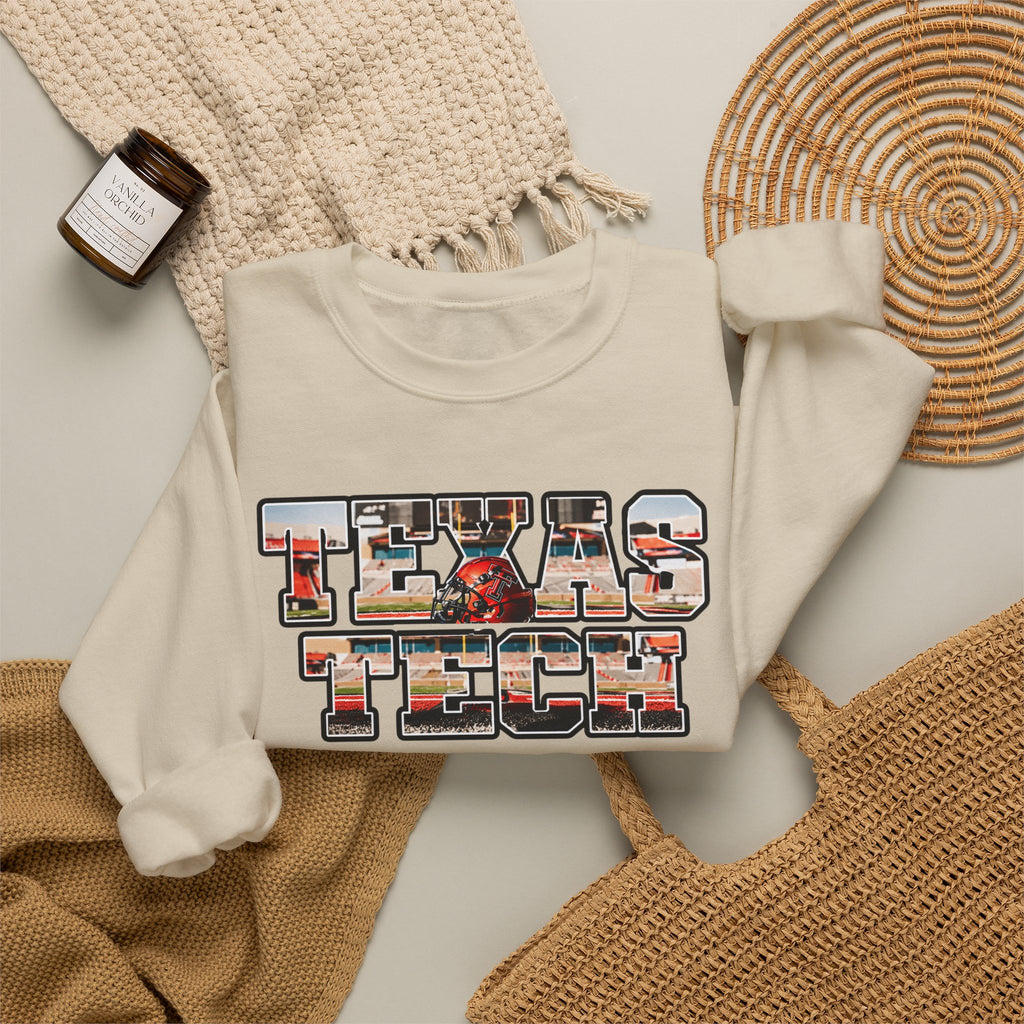Texas Tech Crewneck Sweatshirt — Vintage Photo Block Letter Design