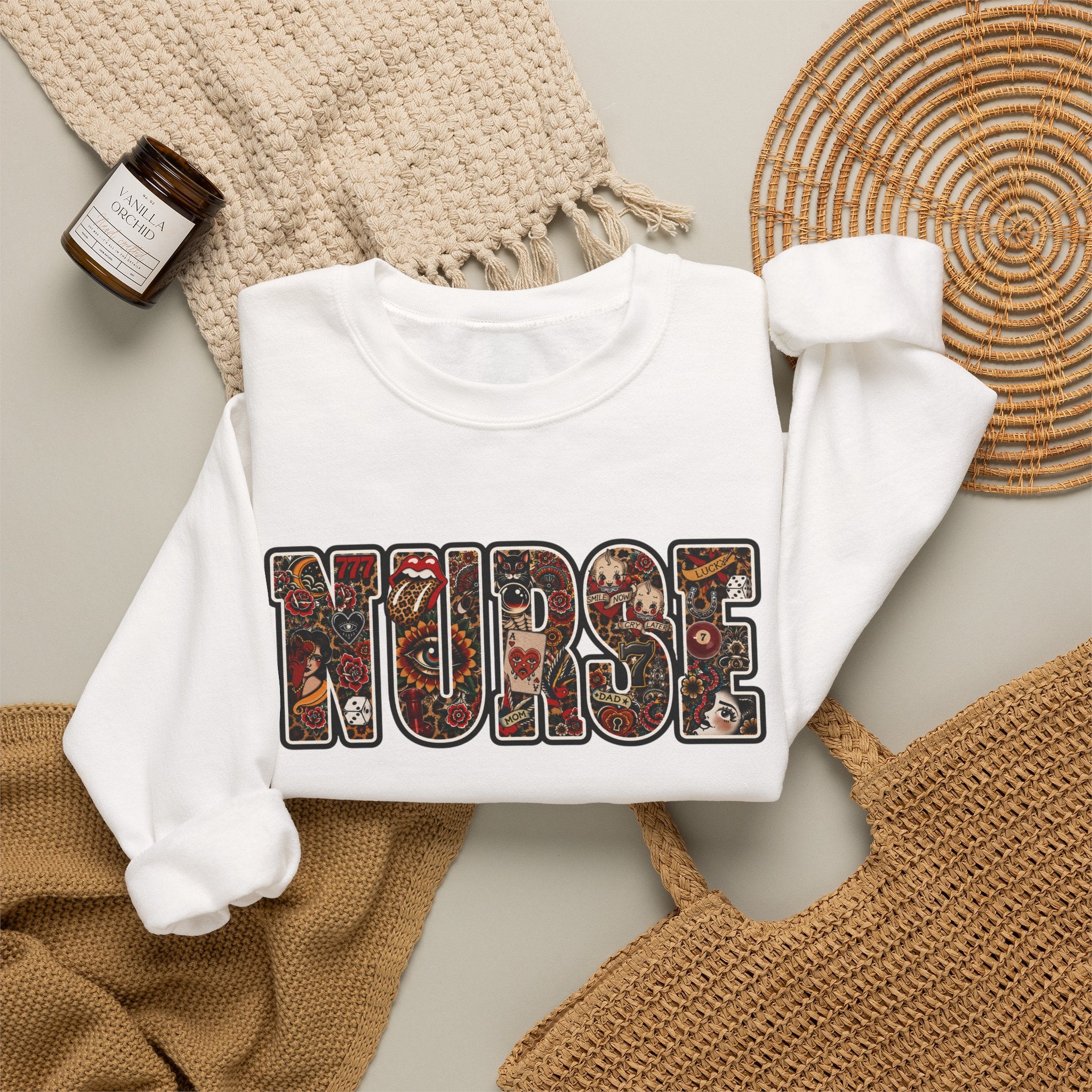 Nurse Floral Patchwork Crewneck Sweatshirt
