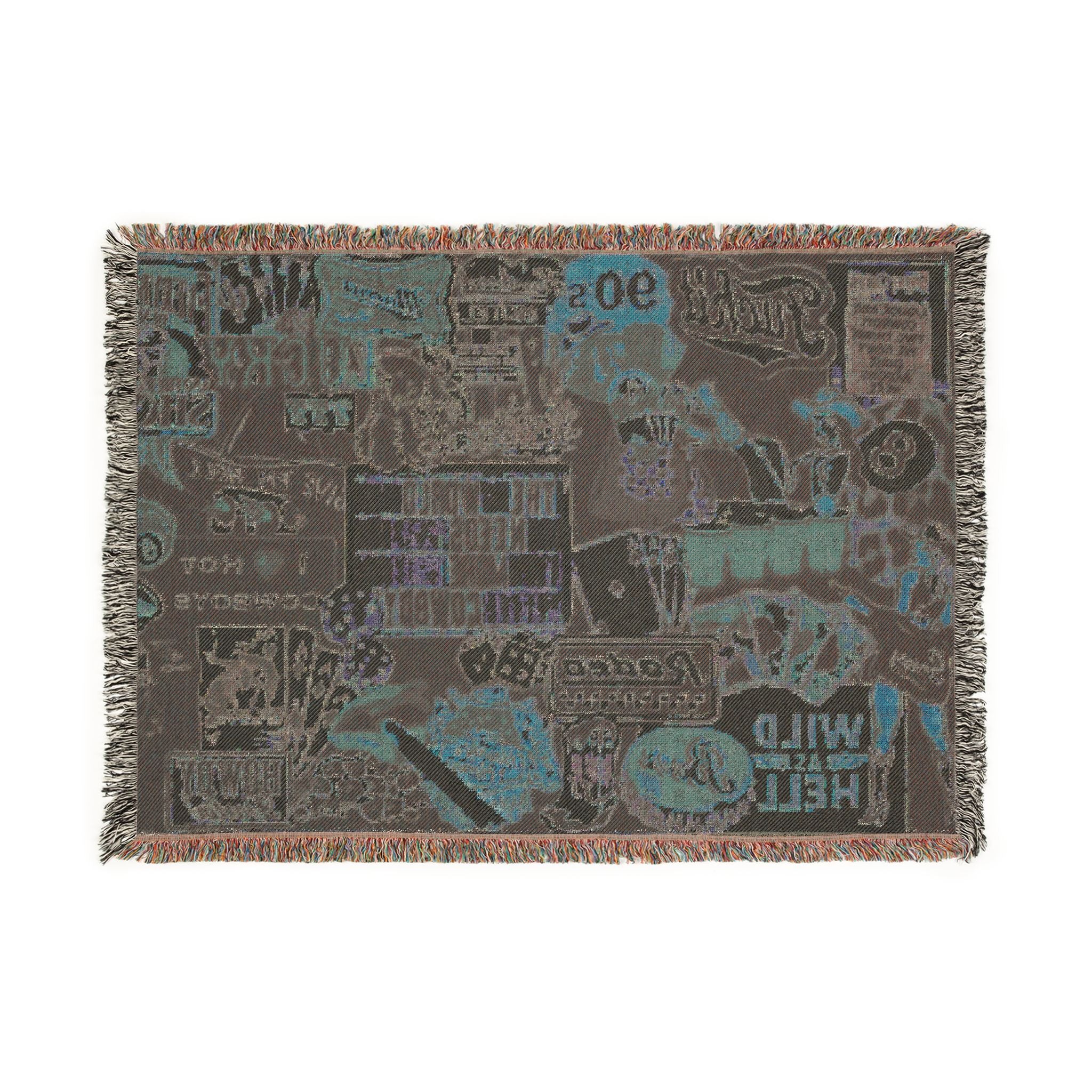 Vintage Collage Woven Blanket — Retro Diner & Roadtrip Throw