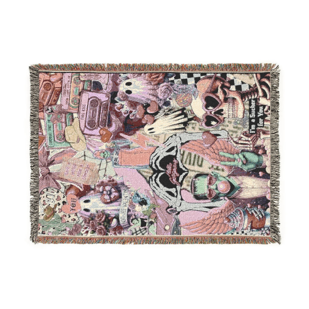 Pixel Art Woven Blanket — Retro Futuristic Tapestry Throw