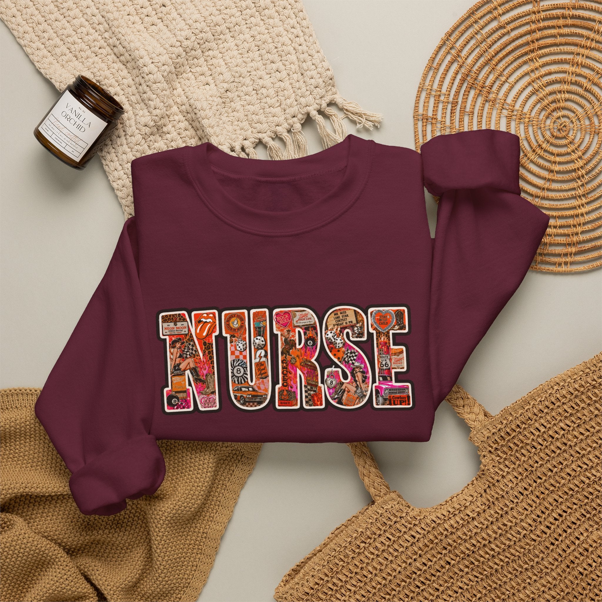 Nurse Floral Appliqué Crewneck Sweatshirt