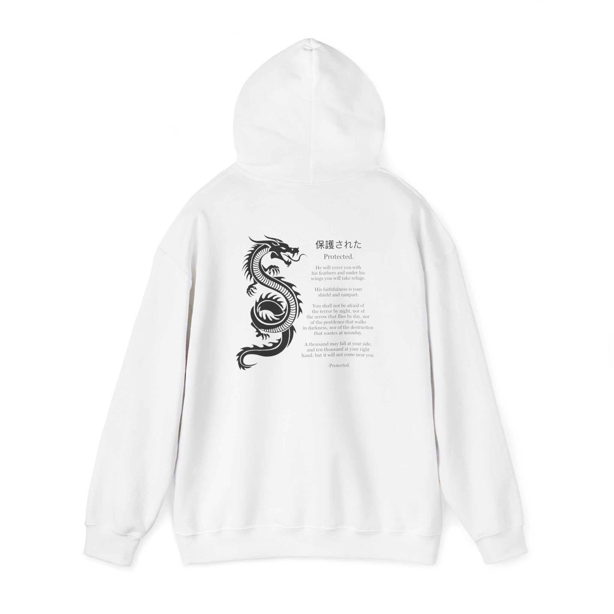 Dragon Script Hoodie — Japanese Kanji Poem Back Graphic Hooded Sweatshirt
