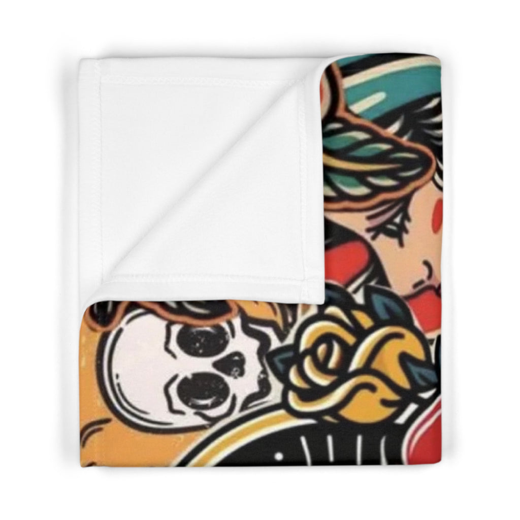 Tattoo Flash Soft Fleece Blanket — Vintage Sailor Skull & Rose Baby Throw