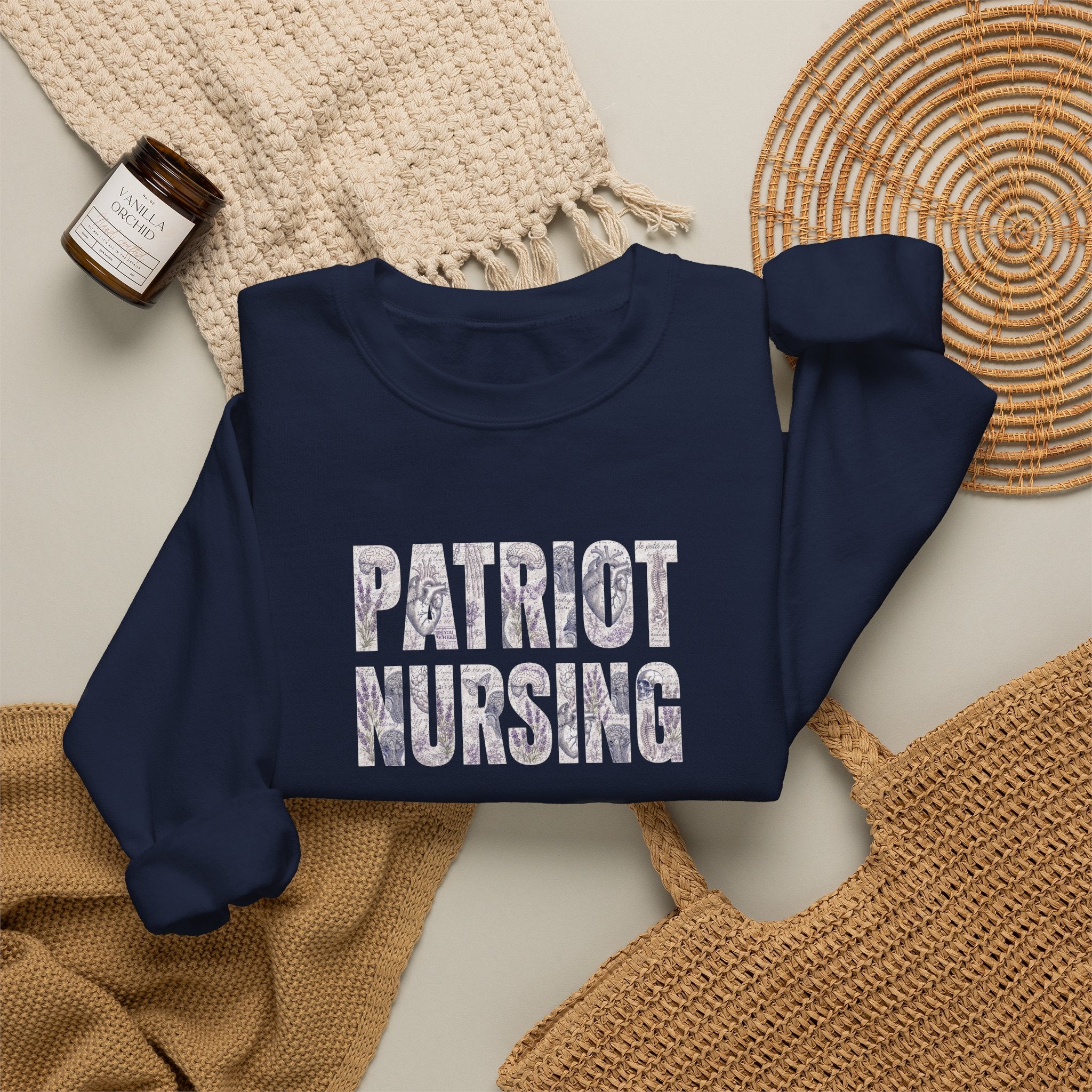 Patriot Nursing Crewneck Sweatshirt — Floral-Patterned Medical Pride Pullover