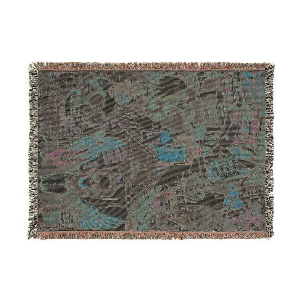 Pixel Art Woven Blanket — Retro Futuristic Tapestry Throw