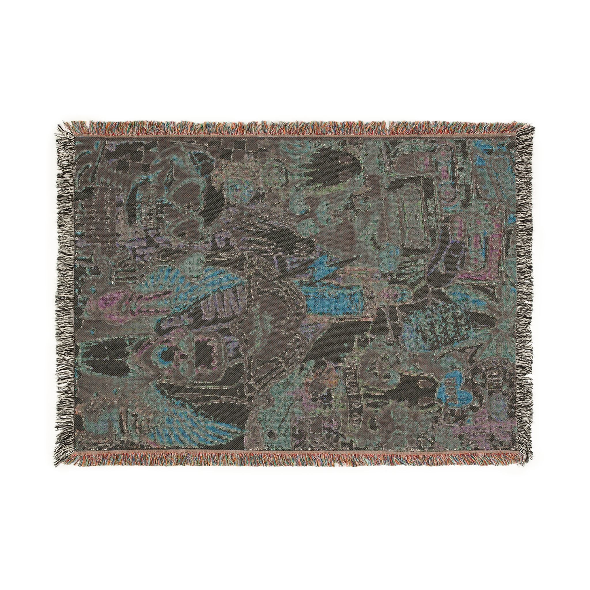Pixel Art Woven Blanket — Retro Futuristic Tapestry Throw
