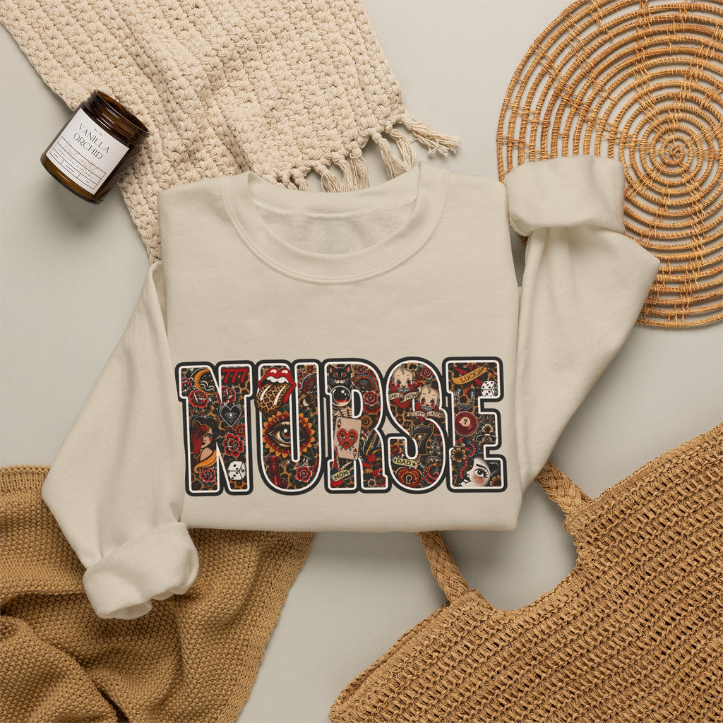 Nurse Floral Patchwork Crewneck Sweatshirt