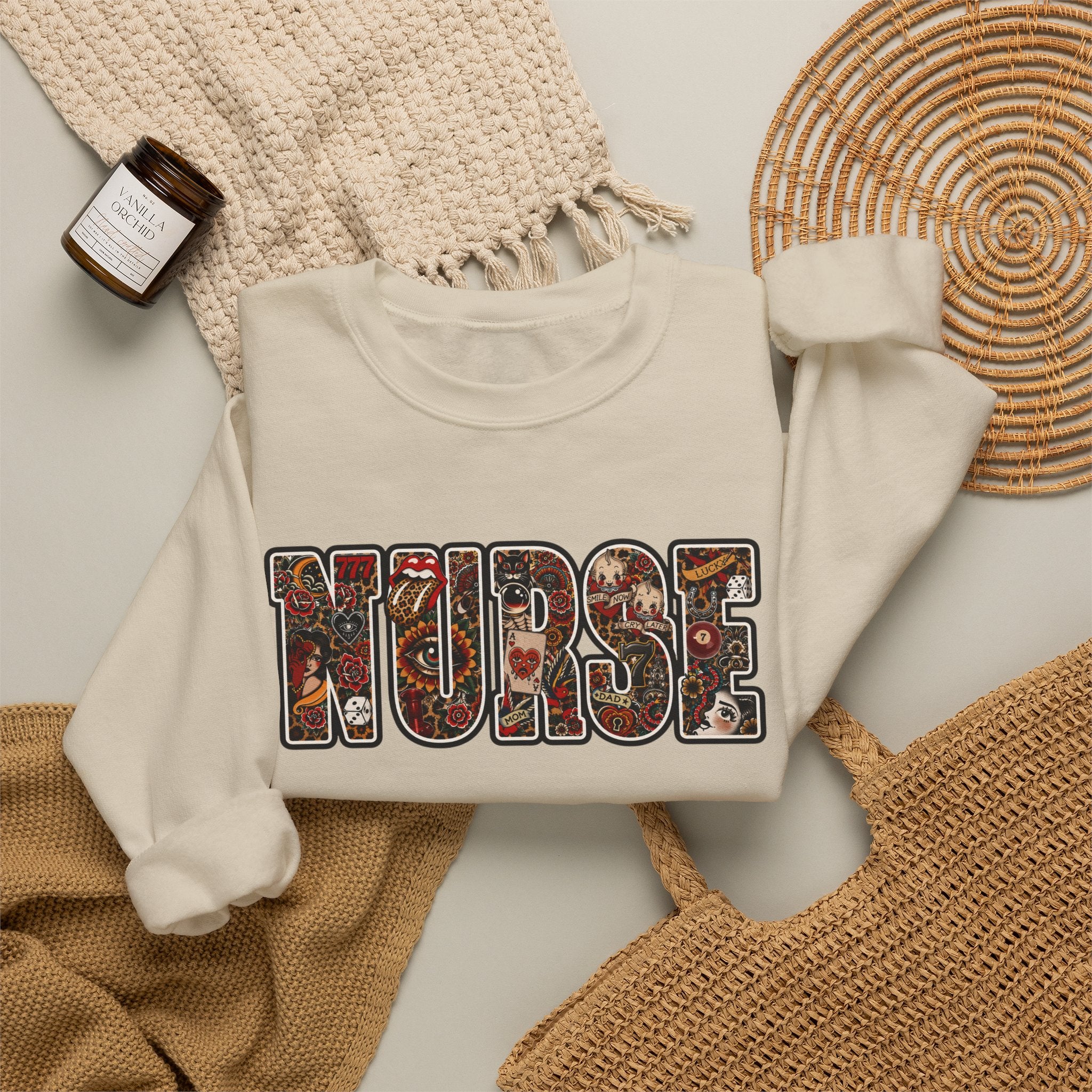 Nurse Floral Patchwork Crewneck Sweatshirt