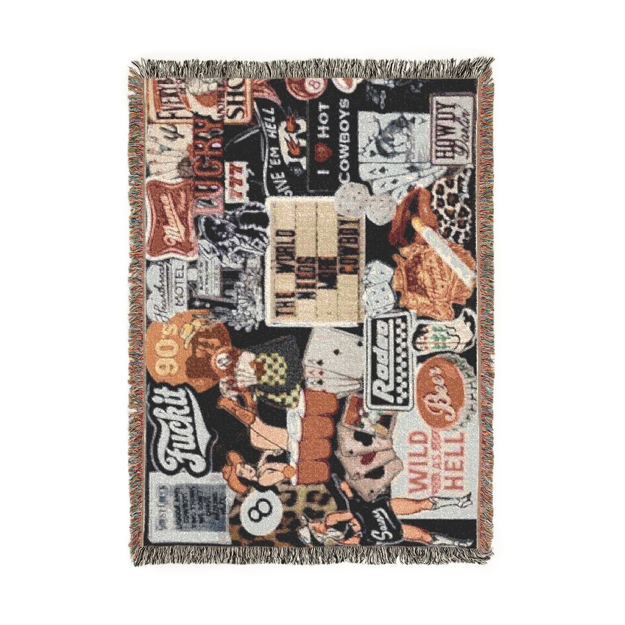 Vintage Collage Woven Blanket — Retro Diner & Roadtrip Throw