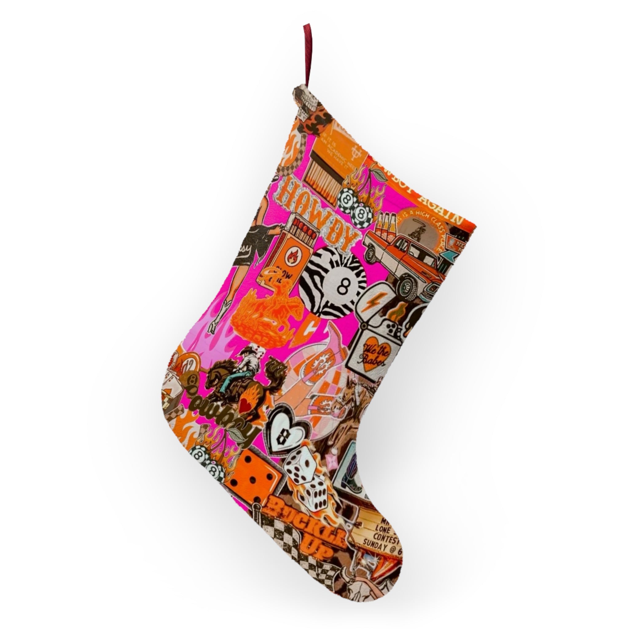 Retro Neon Sticker Collage Christmas Stocking