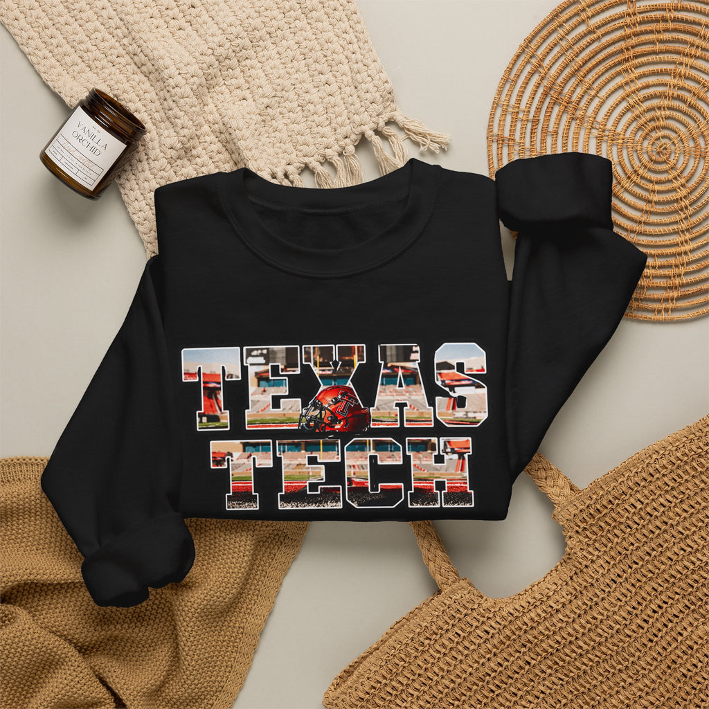 Texas Tech Crewneck Sweatshirt — Vintage Photo Block Letter Design