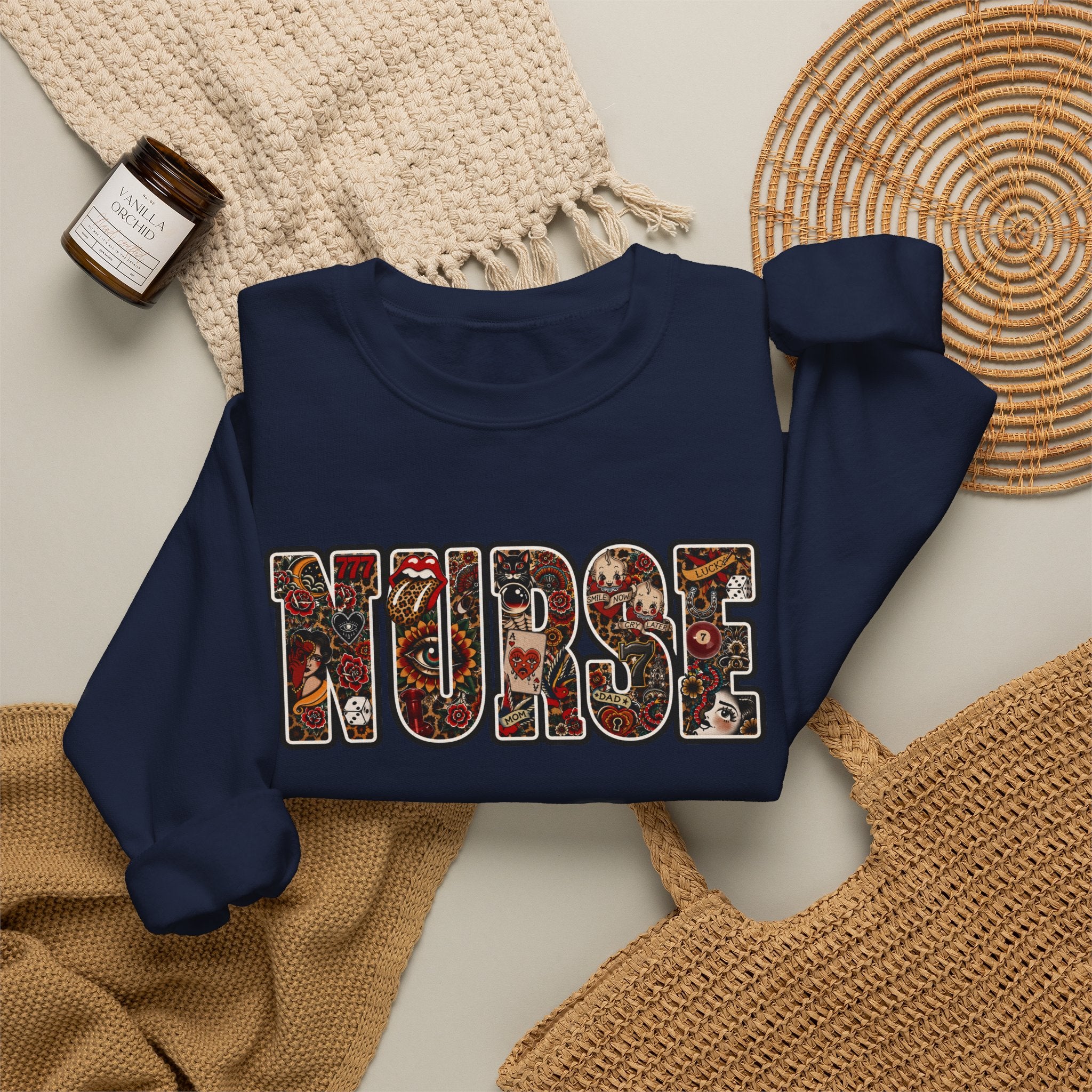 Nurse Floral Patchwork Crewneck Sweatshirt