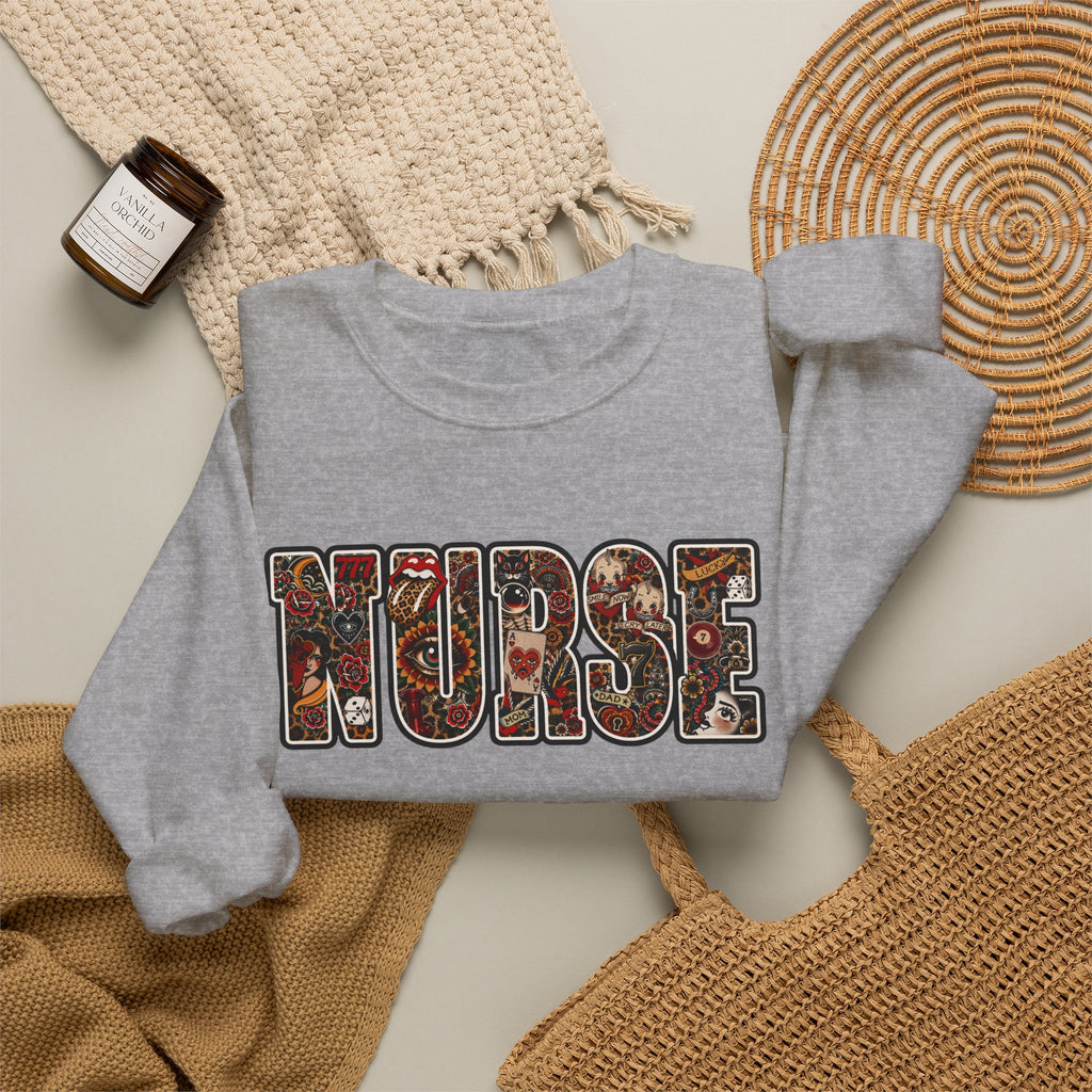 Nurse Floral Patchwork Crewneck Sweatshirt
