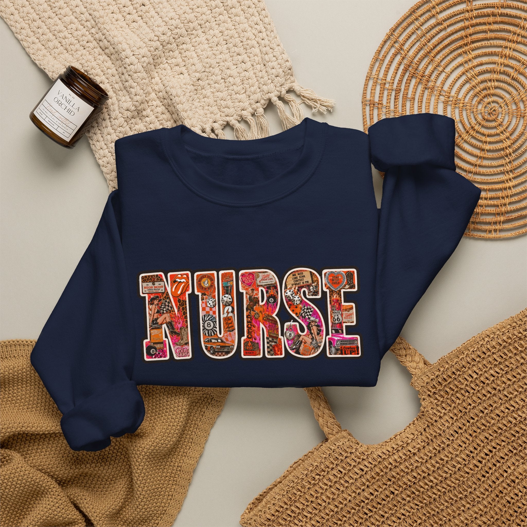 Nurse Floral Appliqué Crewneck Sweatshirt