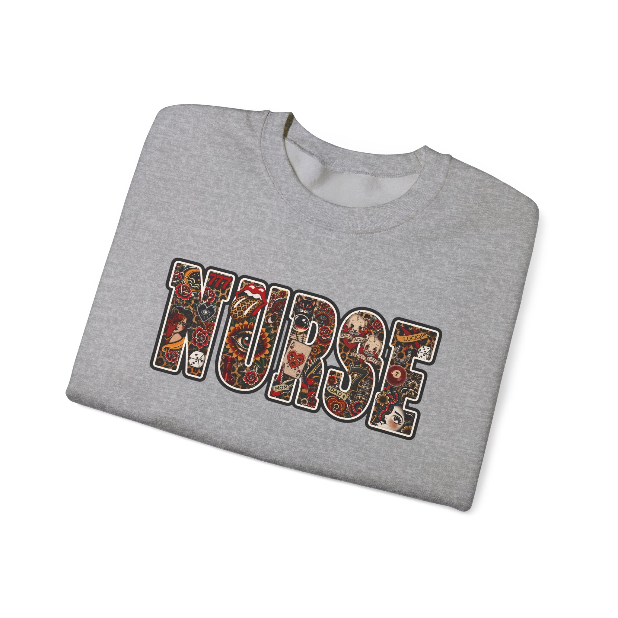 Nurse Floral Patchwork Crewneck Sweatshirt