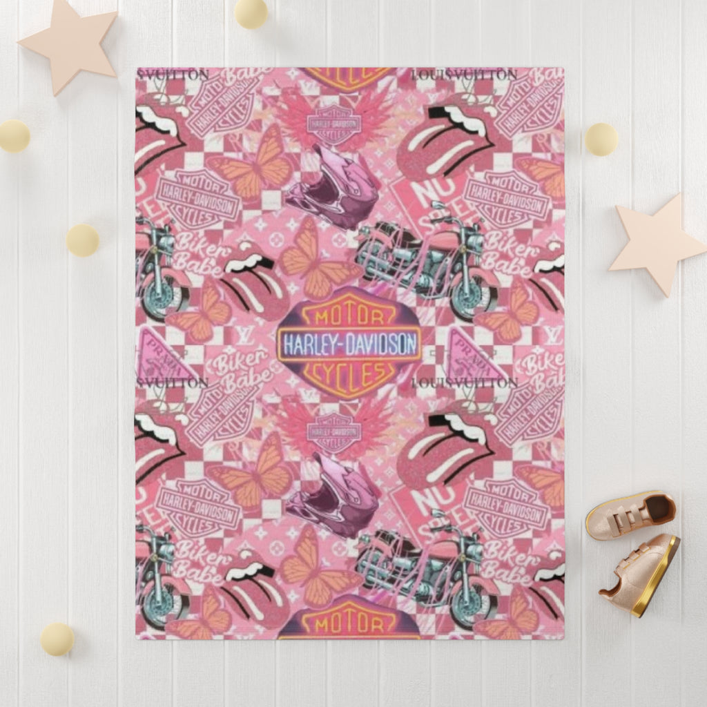 Harley-Davidson Pink Biker Baby Blanket — Soft Fleece "Biker Babe" Design