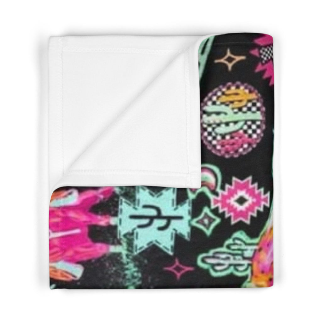Cowgirl Neon Baby Blanket — Soft Fleece Western Horse & Cactus Nursery Throw