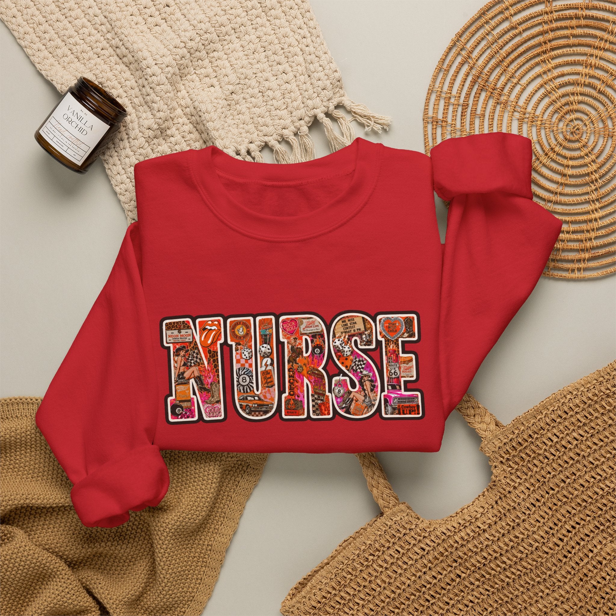 Nurse Floral Appliqué Crewneck Sweatshirt
