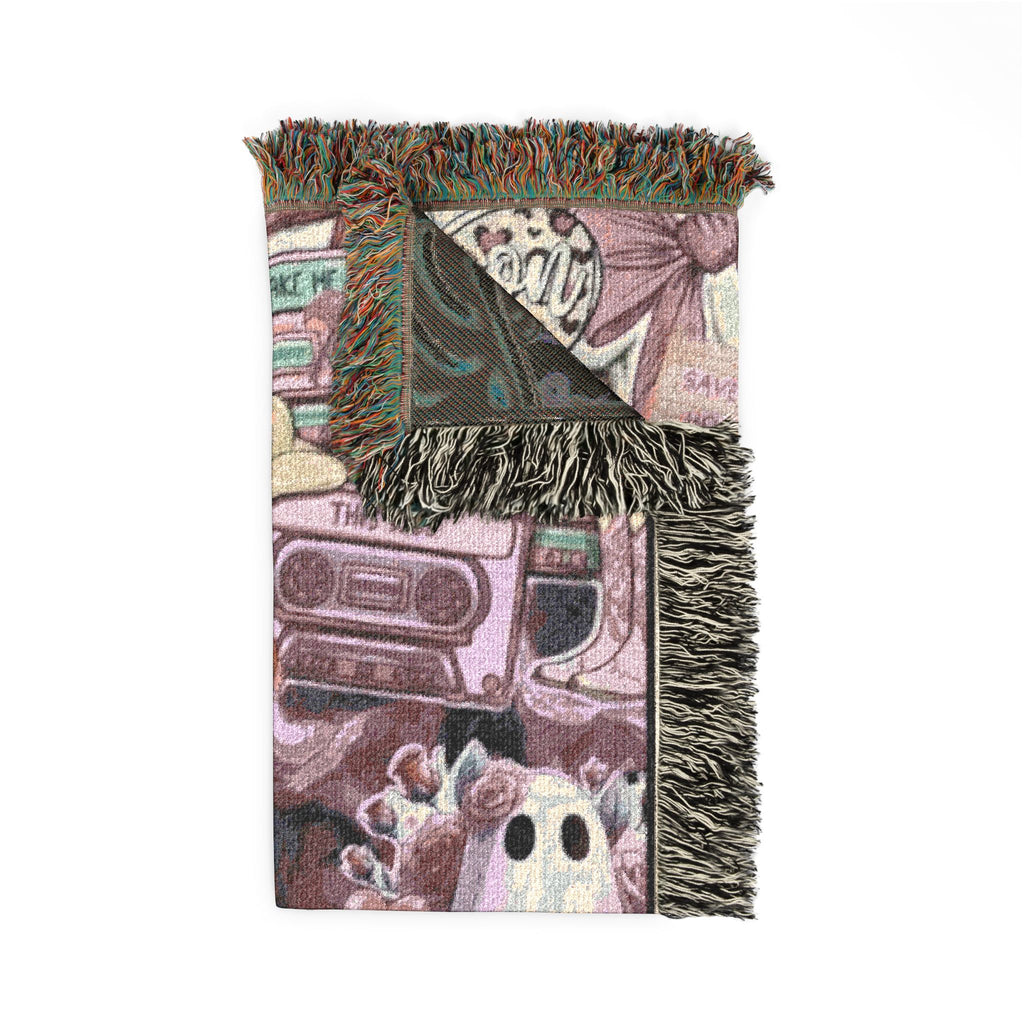 Pixel Art Woven Blanket — Retro Futuristic Tapestry Throw