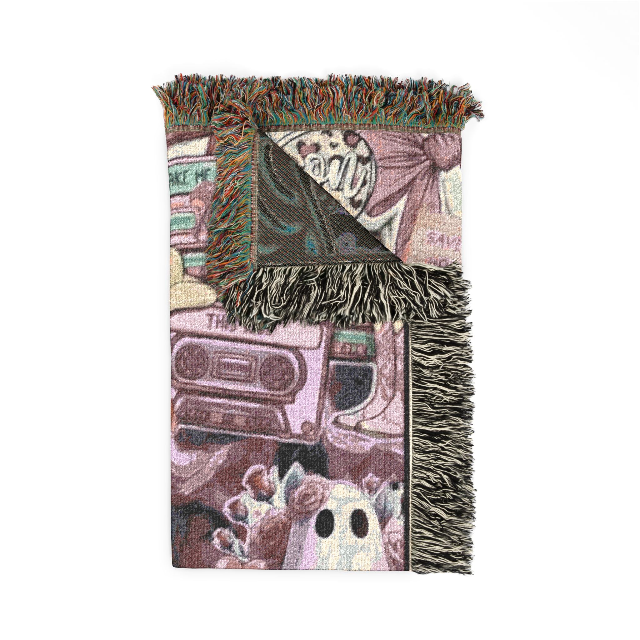 Pixel Art Woven Blanket — Retro Futuristic Tapestry Throw
