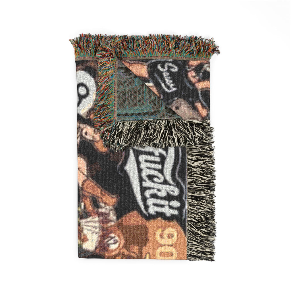 Vintage Collage Woven Blanket — Retro Diner & Roadtrip Throw