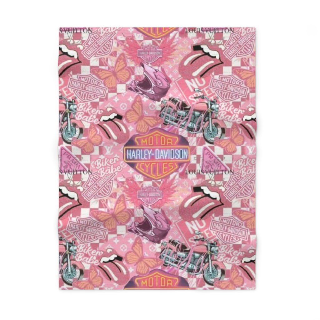 Harley-Davidson Pink Biker Baby Blanket — Soft Fleece "Biker Babe" Design