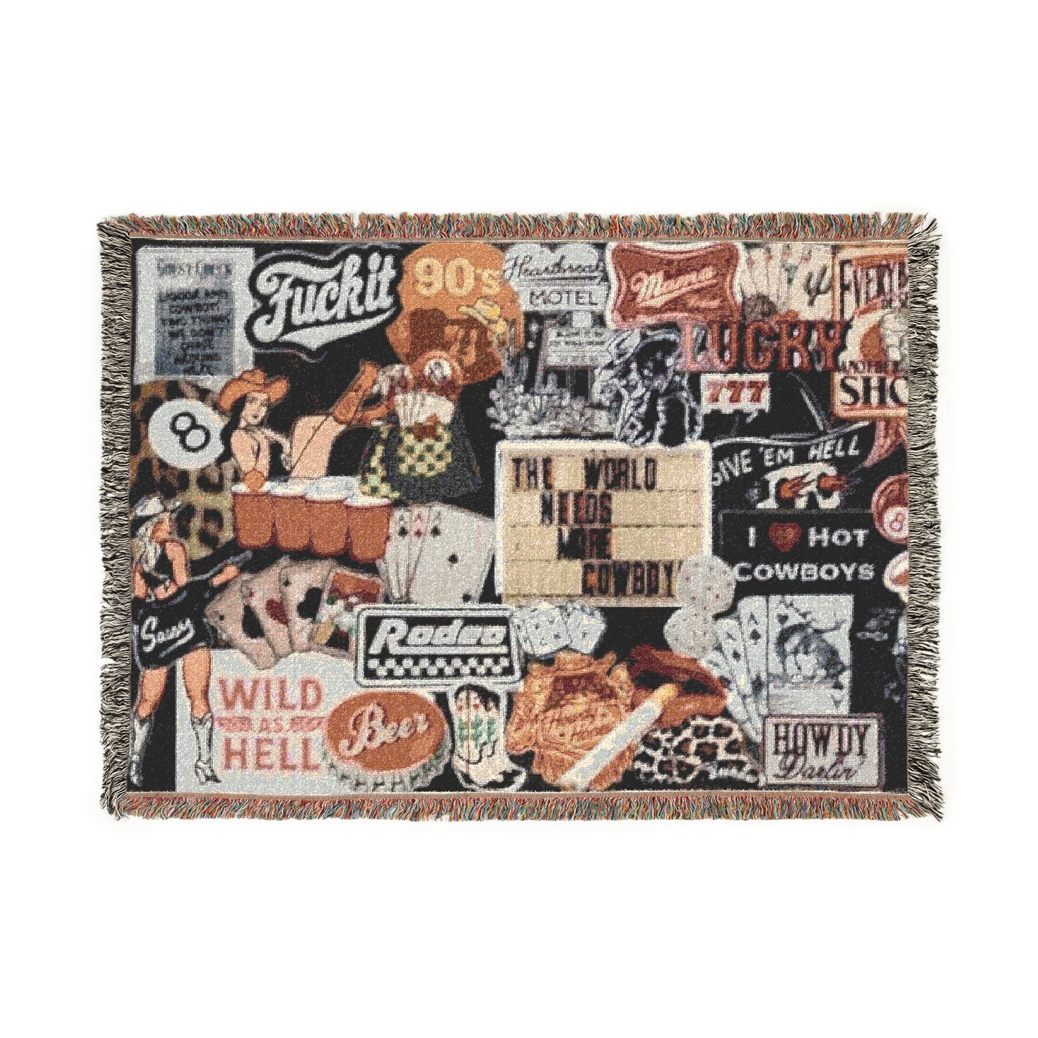 Vintage Collage Woven Blanket — Retro Diner & Roadtrip Throw