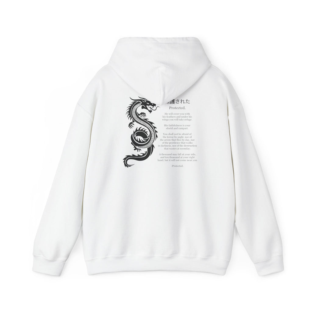 Dragon Script Hoodie — Japanese Kanji Poem Back Graphic Hooded Sweatshirt