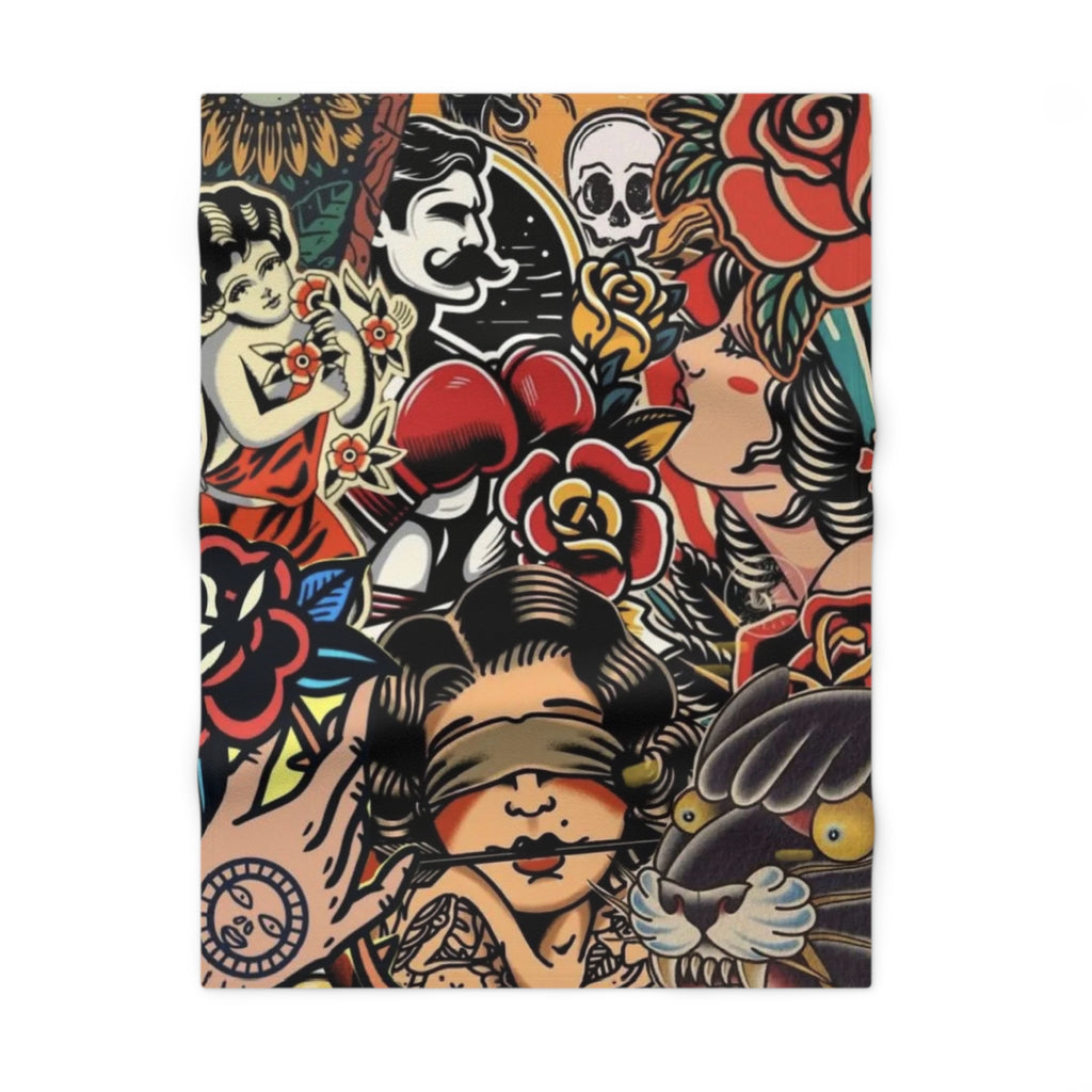 Tattoo Flash Soft Fleece Blanket — Vintage Sailor Skull & Rose Baby Throw