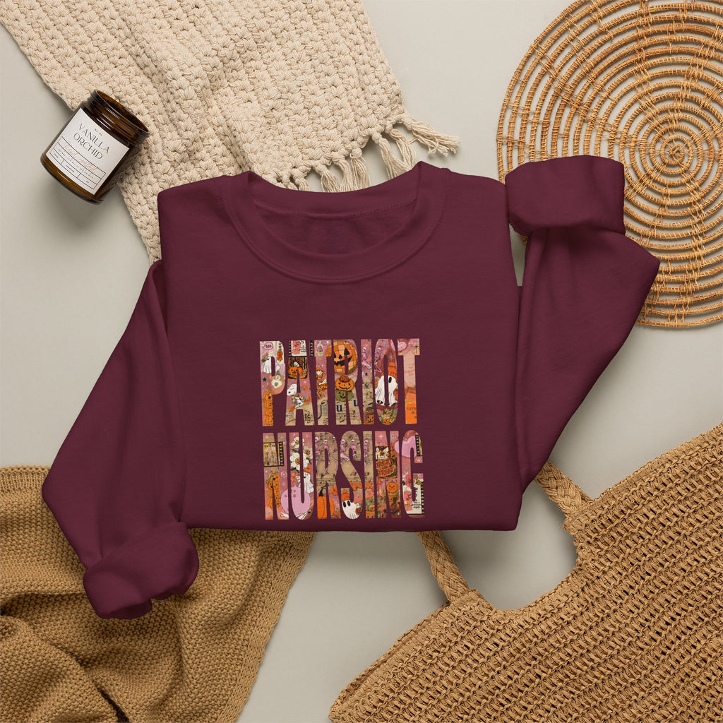 Patriot Nursing Crewneck Sweatshirt — American Flag Floral Text Nursing Pullover