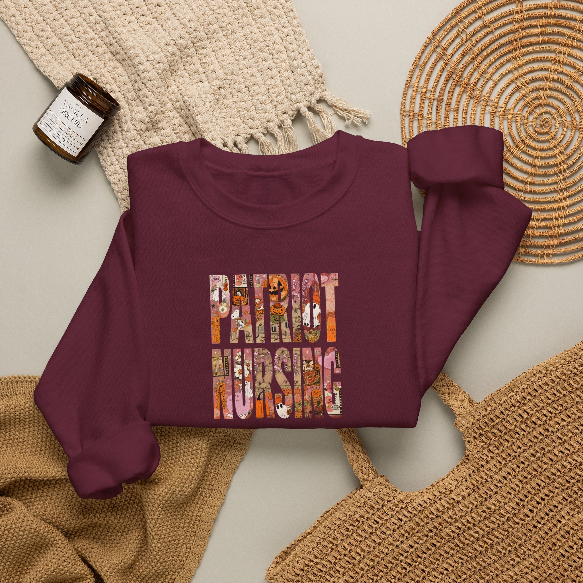 Patriot Nursing Crewneck Sweatshirt — American Flag Floral Text Nursing Pullover