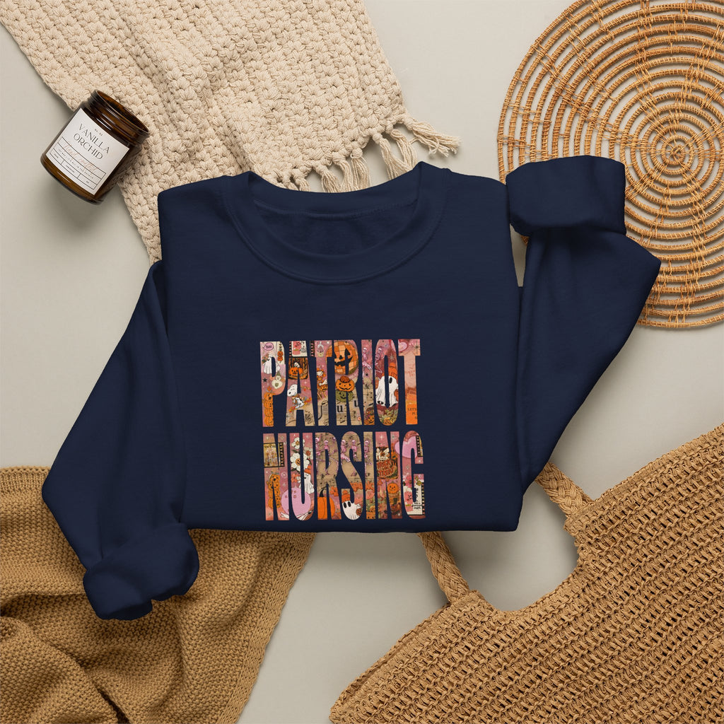Patriot Nursing Crewneck Sweatshirt — American Flag Floral Text Nursing Pullover
