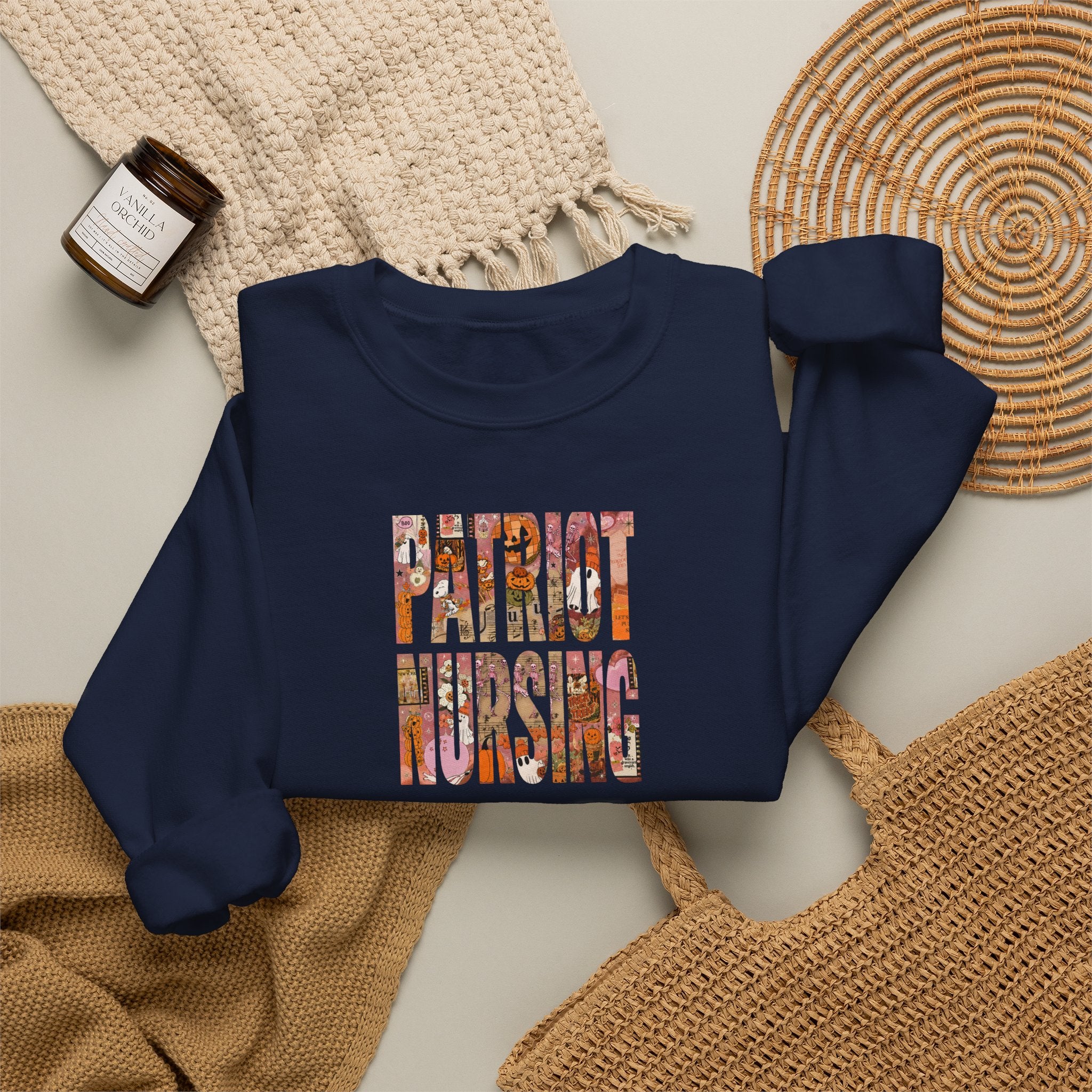 Patriot Nursing Crewneck Sweatshirt — American Flag Floral Text Nursing Pullover