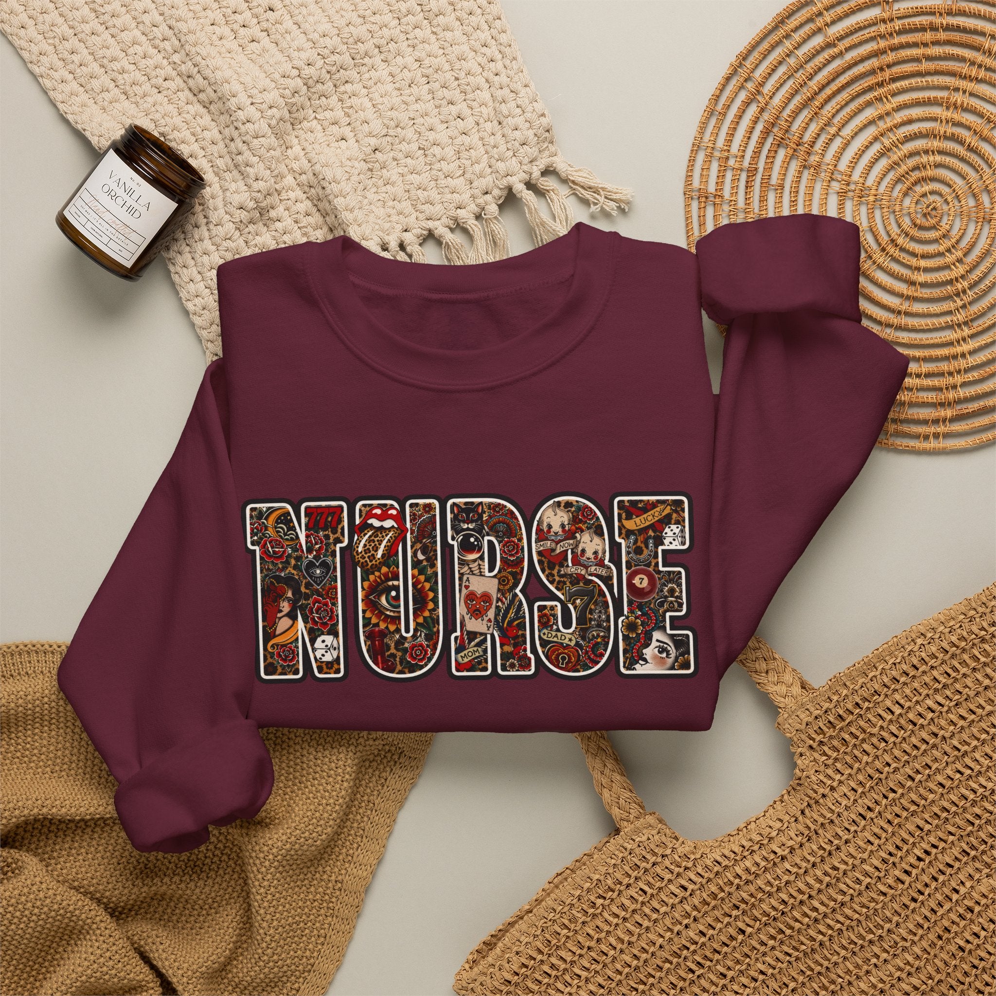Nurse Floral Patchwork Crewneck Sweatshirt