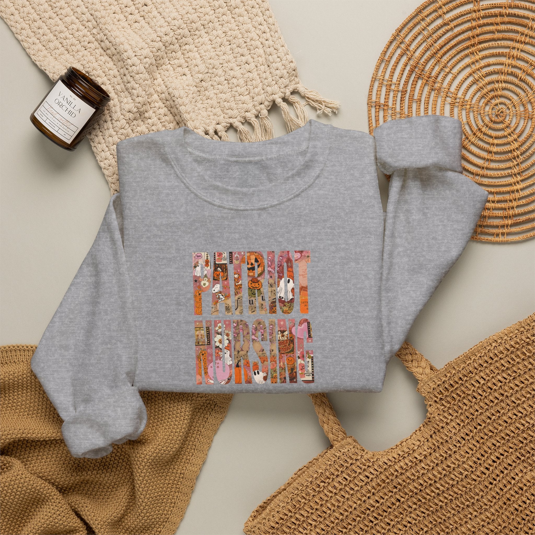 Patriot Nursing Crewneck Sweatshirt — American Flag Floral Text Nursing Pullover