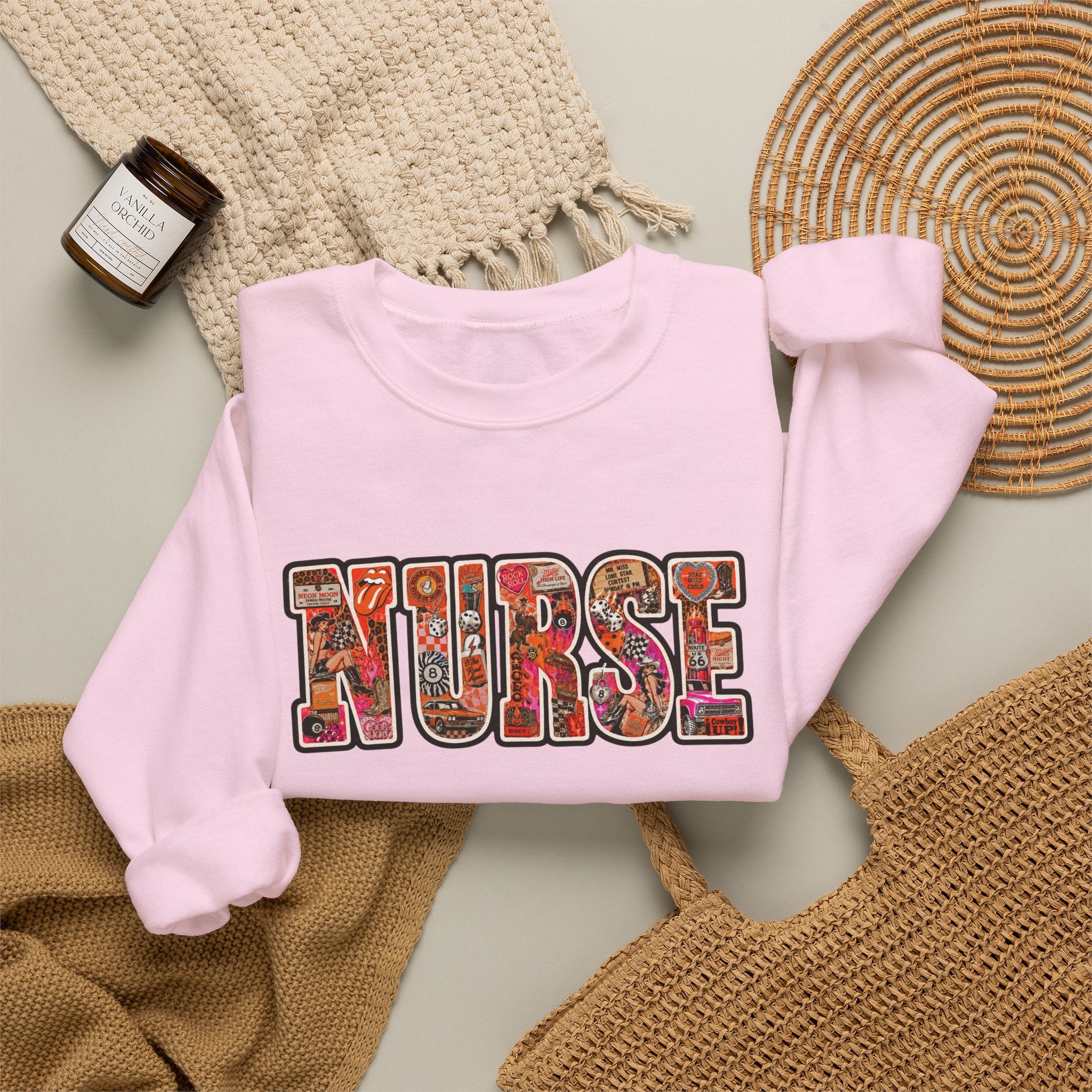 Nurse Floral Appliqué Crewneck Sweatshirt