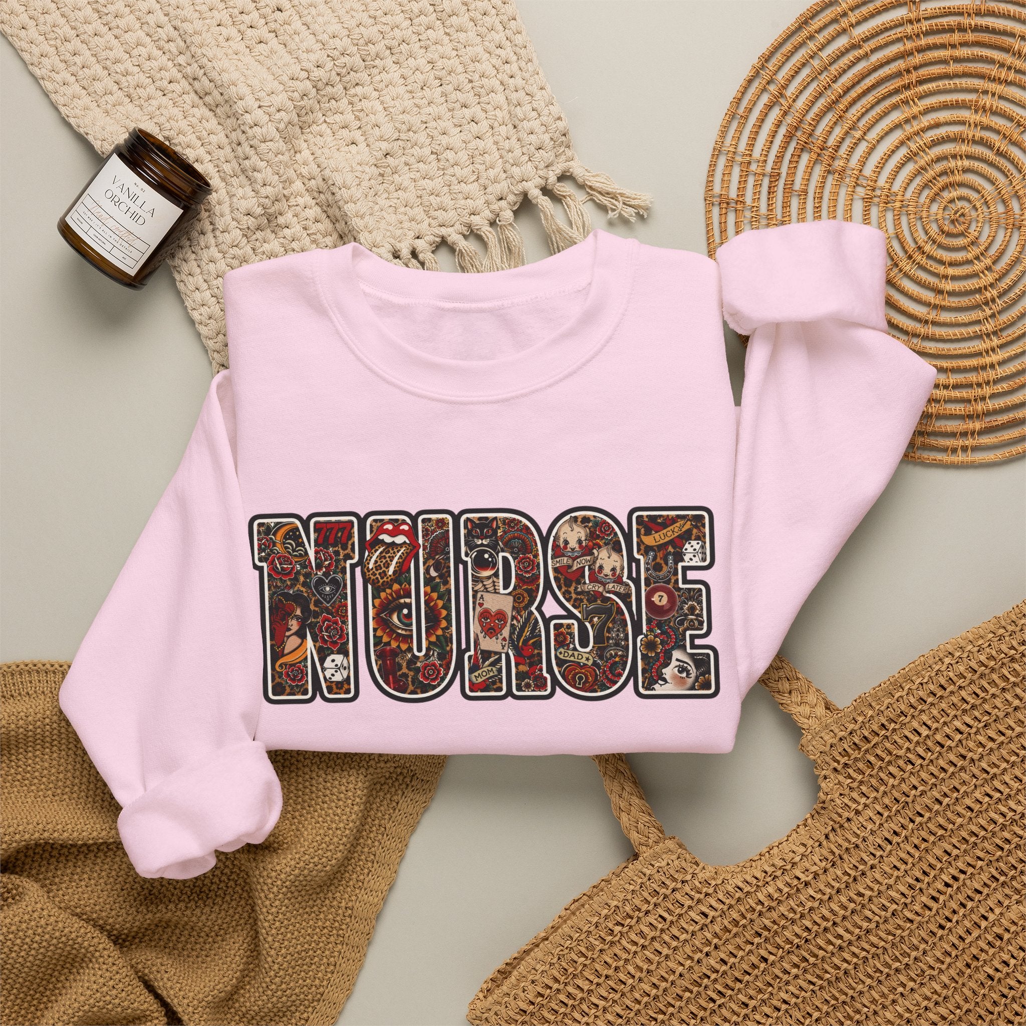 Nurse Floral Patchwork Crewneck Sweatshirt