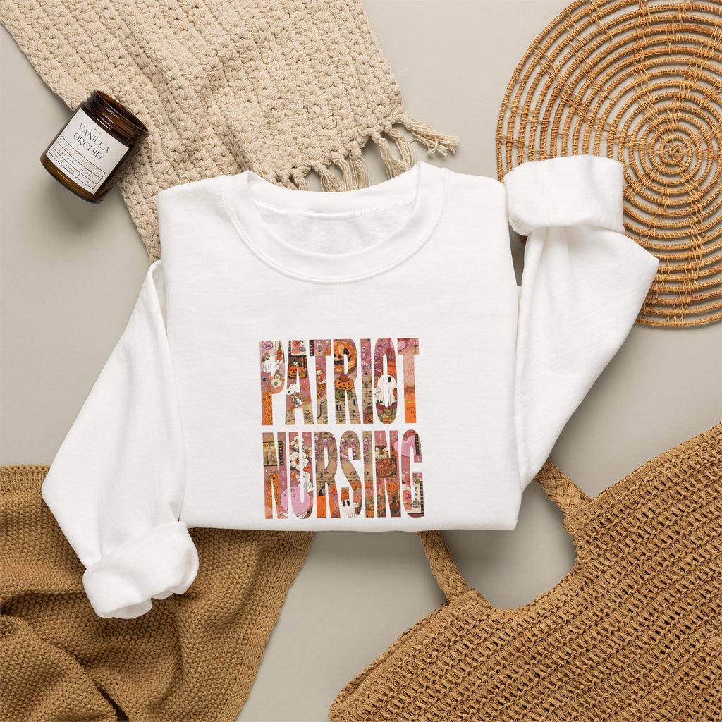 Patriot Nursing Crewneck Sweatshirt — American Flag Floral Text Nursing Pullover