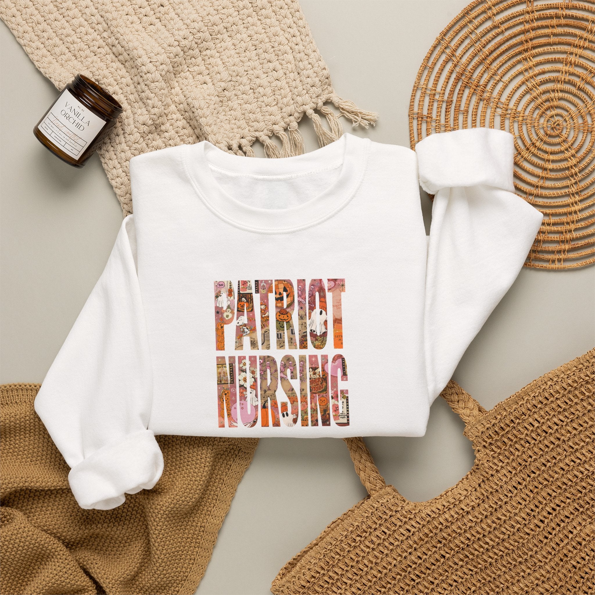 Patriot Nursing Crewneck Sweatshirt — American Flag Floral Text Nursing Pullover