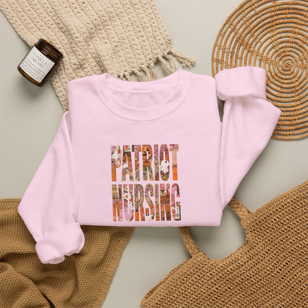 Patriot Nursing Crewneck Sweatshirt — American Flag Floral Text Nursing Pullover