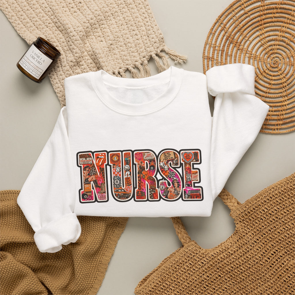 Nurse Floral Appliqué Crewneck Sweatshirt