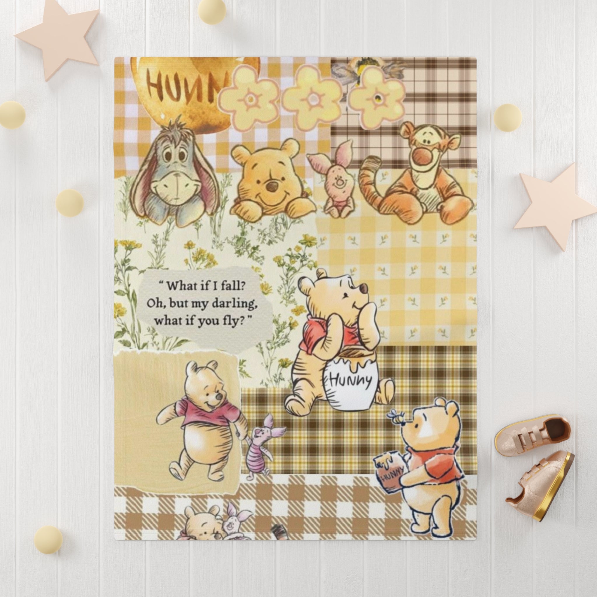 Winnie the Pooh Baby Blanket – 'What if you fly?' Soft Fleece Nursery Throw